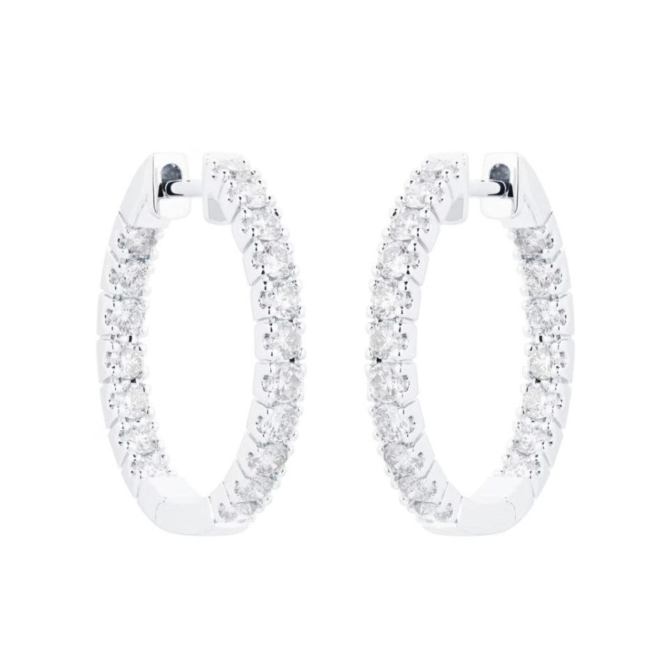18ct White Gold 1.00cttw Diamond 20mm Hoop Earrings